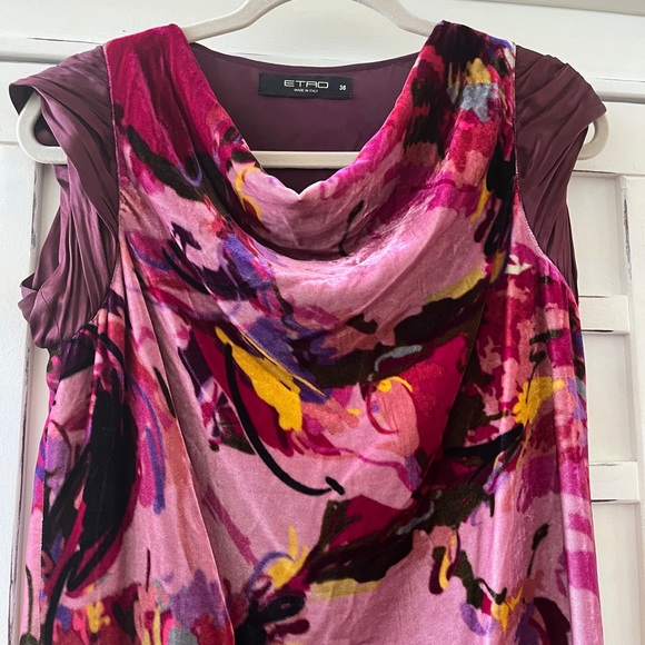 🎈ETRO Multicolor Abstract Mini Dress Sheath Tunic  Cowl Neckline Cap Sleeves 38 - Picture 5 of 5